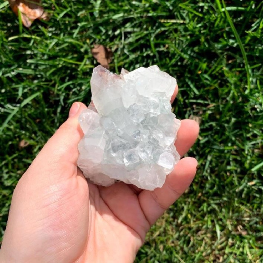 Apophyllite with dark zeolite stilbite crystal cluster